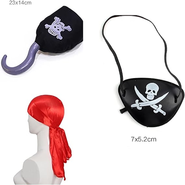 7-delad piratdräkt accessoarer set, pirat ögonlapp ring röd pirat huvudduk pirat halsband pir