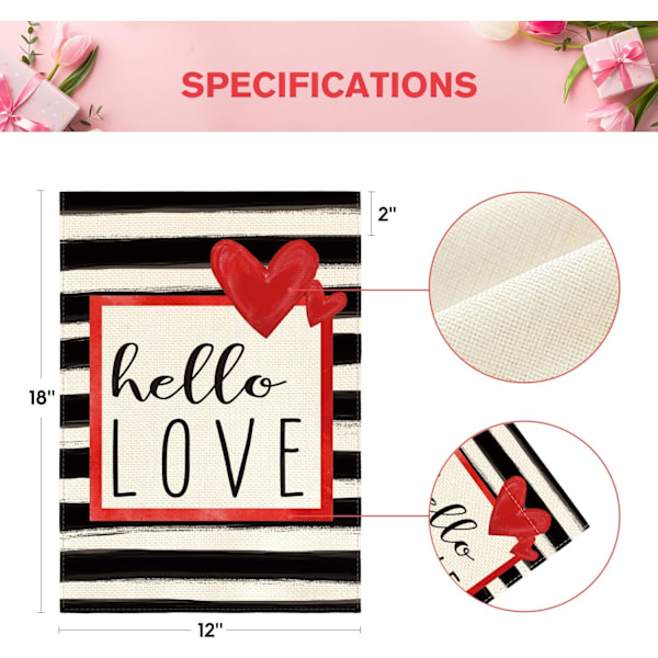 5 stk. Hello Love Valentinsdag Haveflag Udendørs Dobbeltsidet, Akvarelstriber Jubilæums Have Udendørs Dekoration