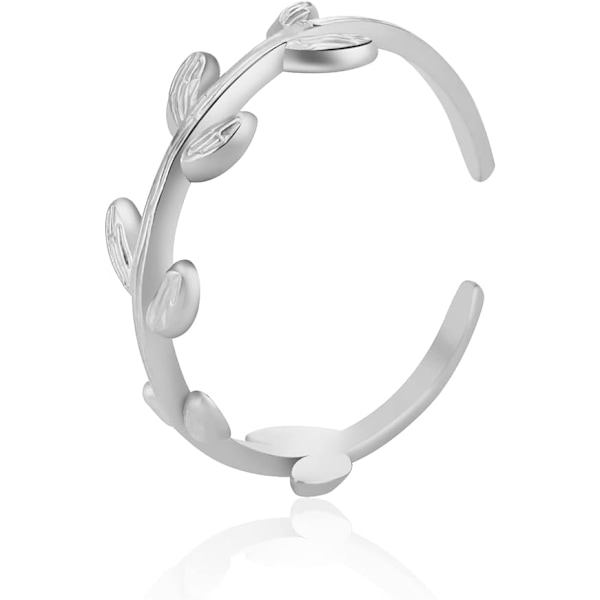 1 Justerbar Bladring i Rustfritt Stål Finger Ring med Bladmønster Åpne Finger Ringer for Kvinner Jente