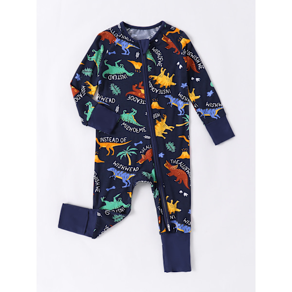 (L) Dinosaurus-kuvioinen rayon bambukuidusta valmistettu vauvan pyjama, kesä lyhythihainen jalkaton onesie, kaksi