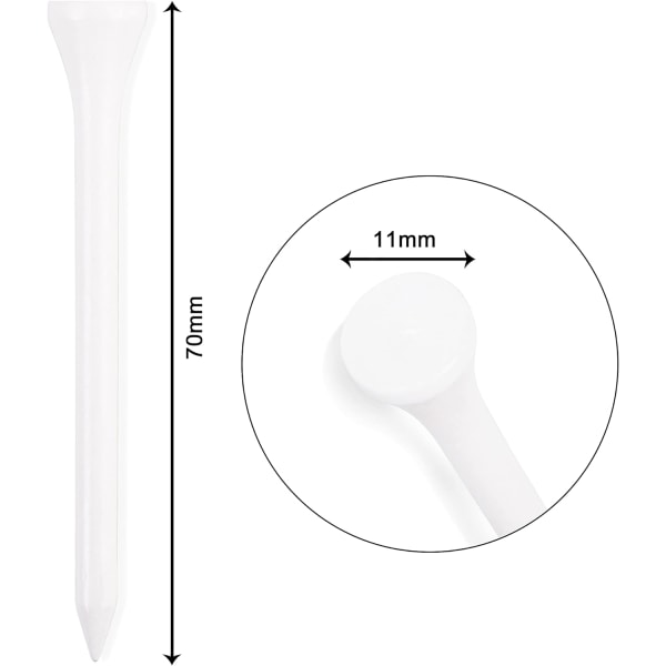 Förpackning med 100 biologiskt nedbrytbara XL vita trägolftee 70 mm