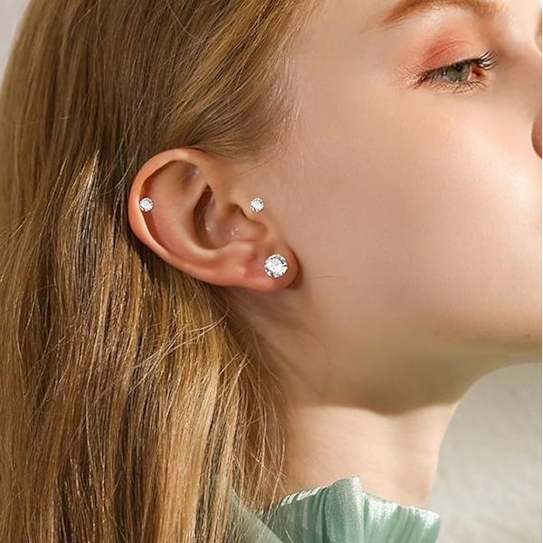 6 par Cubic Zirconia örhängen 316L rostfritt stål Hypoall