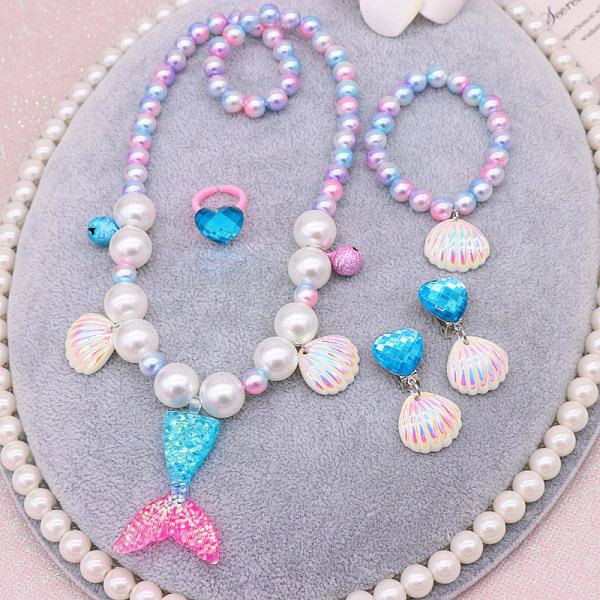 Havfrue smykker til børn, inkluderer halskæde armbånd ringe øreringe