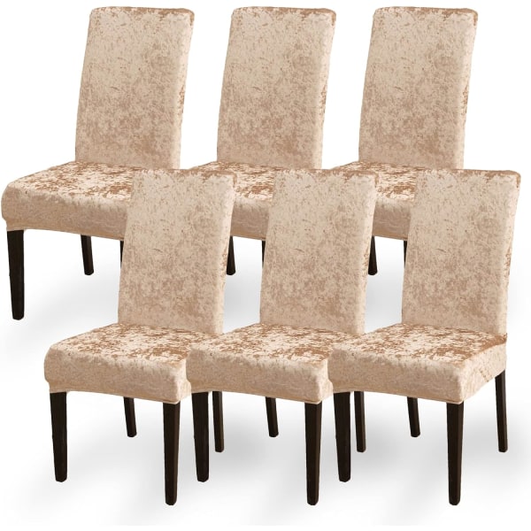 (Gold Velvet）Velvet Chair Cover, Stretch Spisestuestolesæt med 6, moderne aftagelig og vaskbar