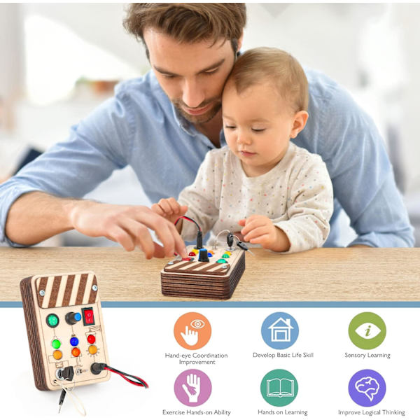 Barnleksak 2 3 år Montessori Busy Board LED Träleksak Sensorisk Tavla Motorik Modul Trav