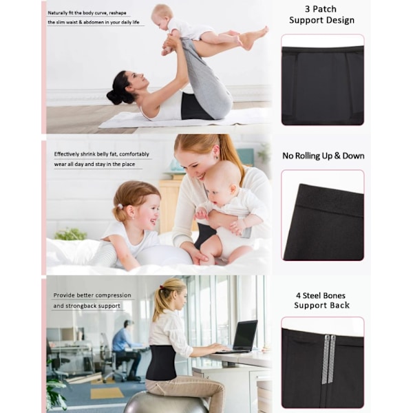 （Sort, S/M）Talje-træner til kvinder Tummy Control Girdle Band Wais