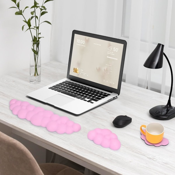 Ergonomiska Halkfria Tangentbords- och Mus-handledsstöd från Pieces, Handledsstöd i Memory Foam för Kontor och Hem, Rosa