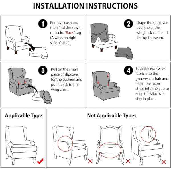 Stretch Wingback fåtöljöverdrag Elastisk fåtöljöverdragsskydd fo
