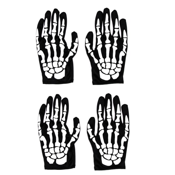 2-pack Skeletthandskar för vuxna Svarta fingrar Ben Halloween C