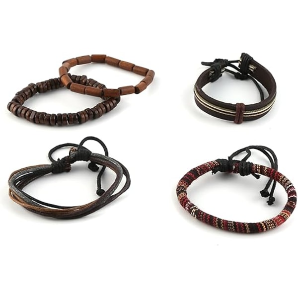 22,86×22,86×6cm Wrap Armbånd Mænd Kvinder, Hamp Snore Træperler Etniske Stammes Armbånd, Læder Håndledsremme