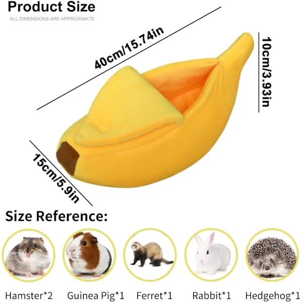 42×15×12cm Lille Dyrebed Varmt Hyggelig Banan Hule Skjulested Sove Rede Hus Habitat til Pindsvin Hamster Rotte Chinchilla G