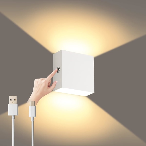 2 stk. væglamper dæmpbare, touch væglampe USB genopladelig op