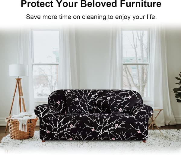 Stretch Sofföverdrag 3-sits Sofföverdrag med Armstöd Moderna Universella Elastiska Sofföverdrag Soffskydd Skyddsöverdrag, Svart Blomma