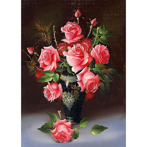 (30x40cm) Blommdiamantmålning, DIY 5D Rosa Ros Diamant A