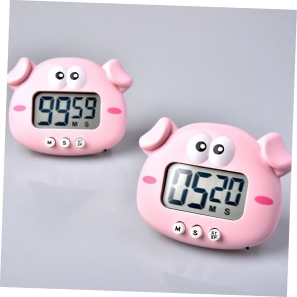 Rosa 2 st Tecknad Timer Klockor Sängbordsväckarklockor Matlagnings Timer Köks Timer Bakning Alarm Digital Timer Söt Kökstid med Plast LED