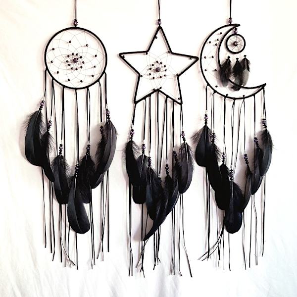 3 stk. Drømmesnapper Måne Sol Stjerne Design Håndlavet Traditionelt Design Håndværk Ornament Væghængende Hjem Dekoration Seng