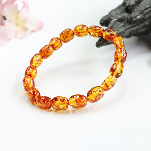 Storlekar 7-8cm - Cognac Baltisk Bärnsten Anklet - Handgjorda Äkta Bärnstens Pärlor - Toppkvalitet