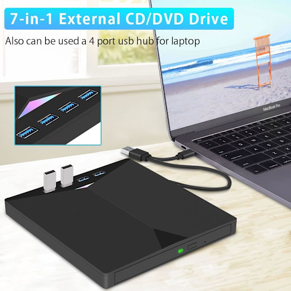 USB 3.0 och Type-C extern DVD/CD-ROM-läsare och brännare med SD/TF-kort och USB-läsare, CD-RW VCD f