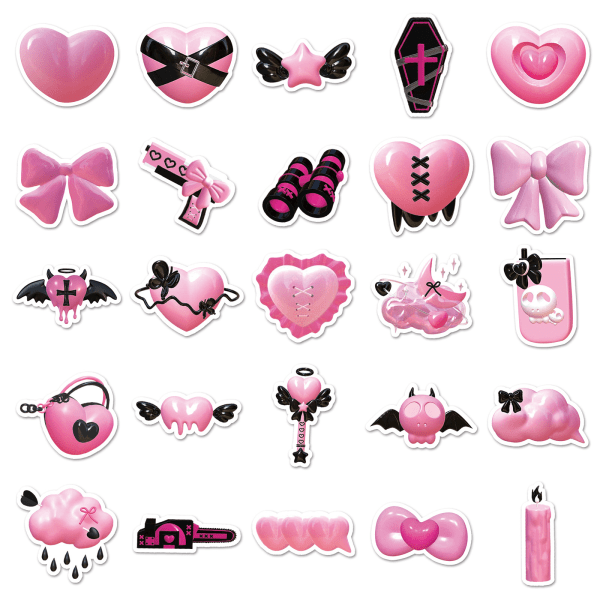 50 3D Black Pink Ins Style Mobiltelefonklistermärken, litterär nordisk stil gör-det-själv-manual Vattentät dekoration