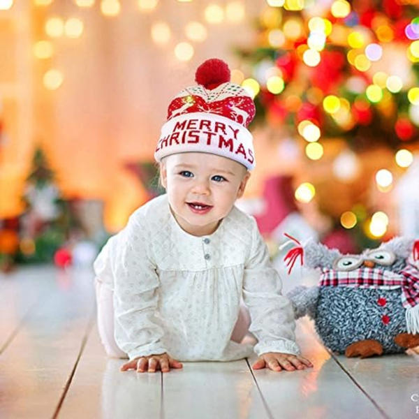 LED Julehat, Lysende Julehat Unisex Blå Strikket Bea