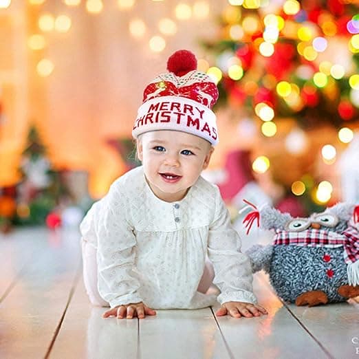 LED Julhatt, Ljus Upp Julhatt Unisex Blå Stickad Bea
