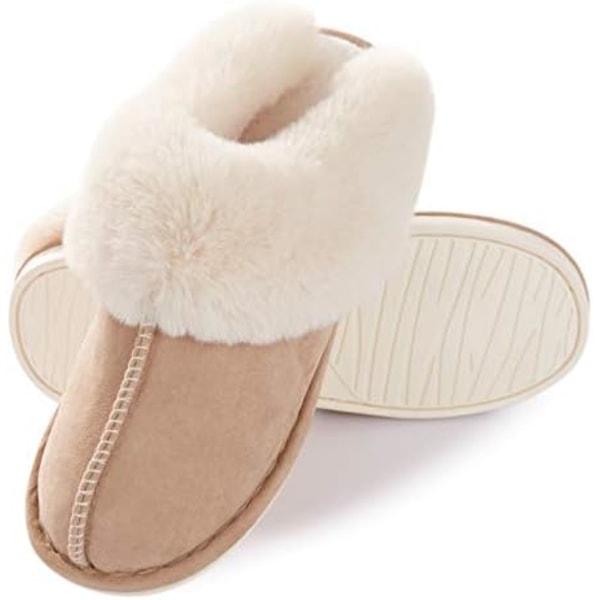 Dames Slippers med Memory Foam Fluffy Blød Varme Slip On Hjemmesko, Anti-Skridsikker Cozy Plush til Indendørs Udendørs