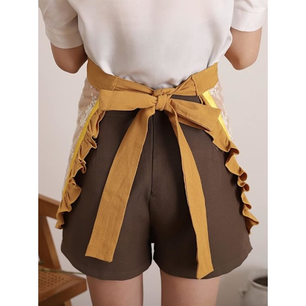 1 st Unisex Kockförkläden Retro Bomull Maid Kort 2 Fickor Midja Servitör Servitris Halvförkläde