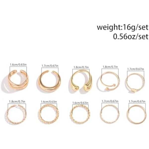 Guld Silver Chunky Stacking Ringar för Kvinnor. Justerbara Öppna Kupol Stackbara Statement Midi Finger Ringar, Snygga Presenter för