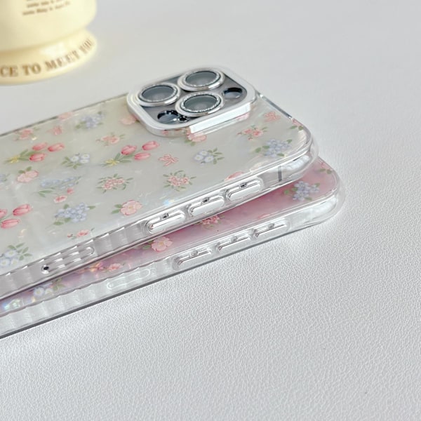 (Hvid) Sødt Tulipan Blomster Sløjfe Skal Mønster Telefon Cover Kompatibelt med iPhone 12 Cover
