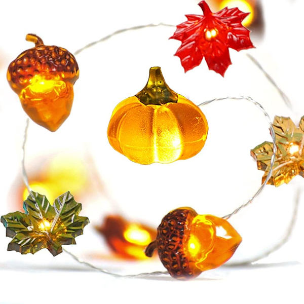 Höstdag Decoration Ekollön 3D Pumpa Lönnlöv Strängljus Batteridriven med Fjärrkontroll 10ft 30 LED Orange Höst