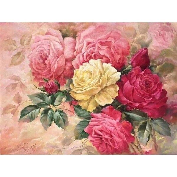 30 x 40 cm, rose rose jaune Diamond painting Broderie Diamant P