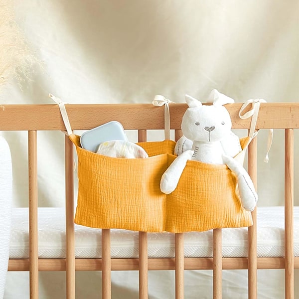 stk Baby Seng Opbevaringspose, Hængende Opbevaringspose, Hængende Ble Organizer, Baby Seng Hængende Opbevaring med 2 Lommer, til Opbevaring af Tøj, Bleer, Legetøj (