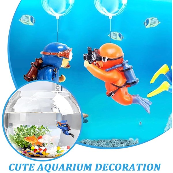 4 stk. Akvarie Dekorationer, Fiskekum Ornamenter, Sød Lille Dykker, Akvarie Dekoration Tilbehør, Høj kvalitet harpiks materiale