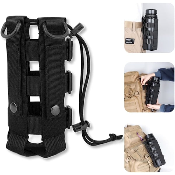 (Svart) Mjuk nylonflaskhållare Justerbar Militär Taktisk Vattenflaskväska Diameter 7-15cm Porta