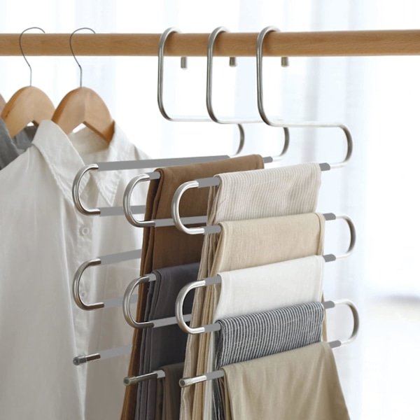 Paket med halkfria platsbesparande S-formade byxhängare i rostfritt stål för byxor, jeans, halsdukar, byxor, slipsar, handdukar (grå)
