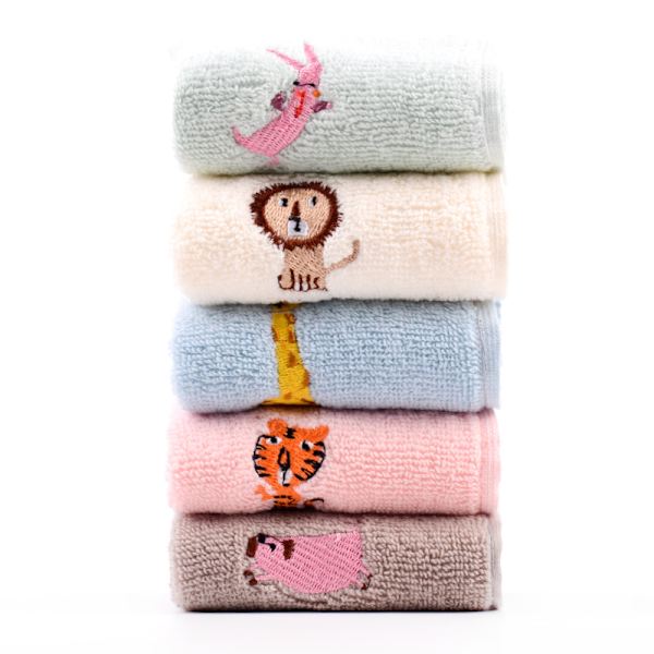 5 stk. Børnevaskeklude - Bløde håndklæder - 5 farver - Babybadehåndklæde - 25 x 25 cm - Flerfarvet
