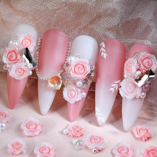 3-pack 3D Rosa Ros Blommor Nagelberlocker Blommor Nagelkonst Berlocker Nagel Pärlor Blomberlocker för Nageldesign Nagelblommor Ro