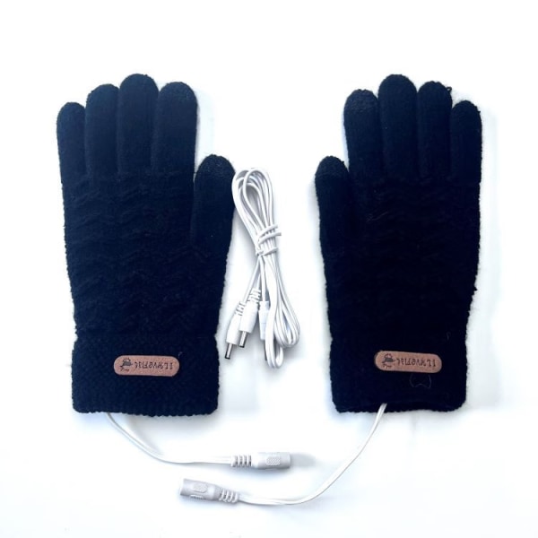Sorte Jacquard USB-opvarmede handsker til mænd og kvinder, vinteropvarmede