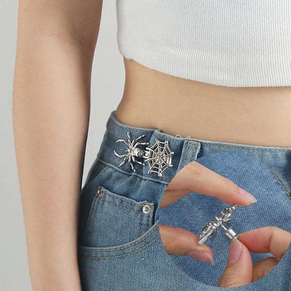 3 Sett Erstatnings Spider Cobweb Jeansknapper For Løse Jeans, Gjenbrukbare Spider Web Bukser Midje Strammer Knappnåler Edderkoppdyr Ingen Sy Metallknapper For