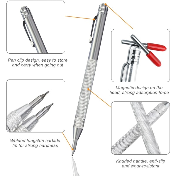 Metallinen Scriber-kärki, 4-osainen taskukirjotuskynä 4-kynäkärjellä, Scriber-kynä magneetilla ja ei-