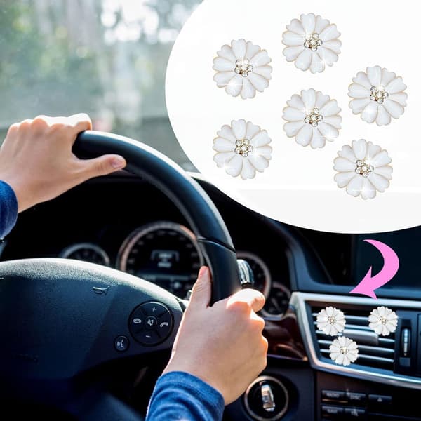 Hvide Marguerit Luftventil Clips, Søde Blomster Bil Luftfriskere Ventil Clips Bil Diffuser Ventil Clip Glam Bil Interiør Dekor Charm Søde Bil Tilbehør Marguerit
