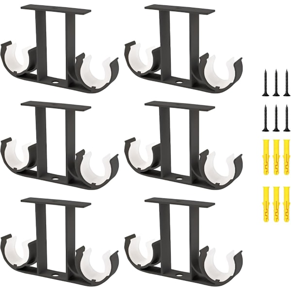 (Svart) 6-pack Gardinstångsfästen i aluminiumlegering för 23-26 mm gardinstång