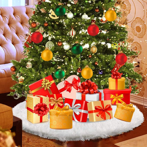 Vit Julgransskjort Plush Snö Julgran Dekorationer Matta Julgran Topp Noel Julgransskjort, 122cm