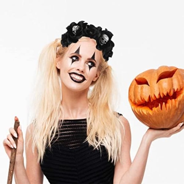 Halloween Rosé Slöja Huvudband Dödskalle Hårband Svart Blomma Krona Dödsdagens Huvudbonad Gotisk Kostymtillbehör (1-