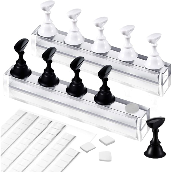 (sort og hvid farve) 2 sæt manicure neglekunst display stand, akryl negle display stand holder, forstørrelse