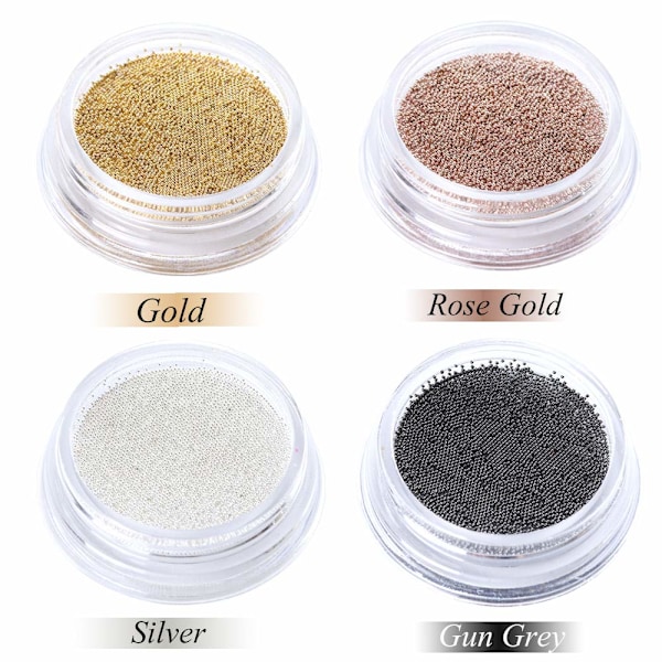 3D Naglartsdekoration Mini Metall Kaviar Pärlor Guld Silver Roséguld Svart DIY Nageldesign Tillbehör 4 Ask