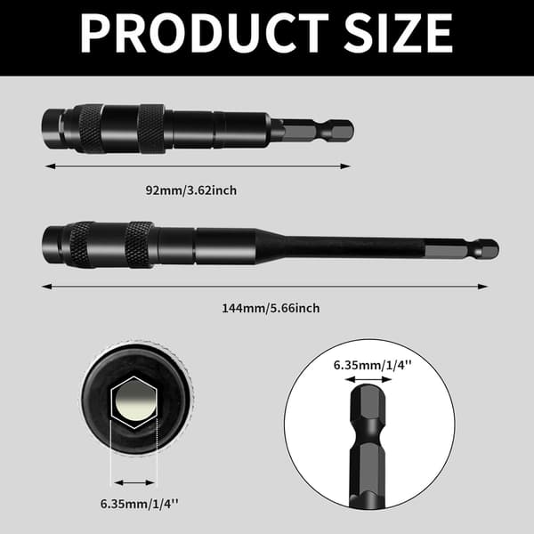 2 stk. 1/4\" Magnetiske Svingbare Borbits, 92mm og 144mm Magnetisk Skruetrækkerbitsholder, 20 Graders Svingbar Hex-bitsholder