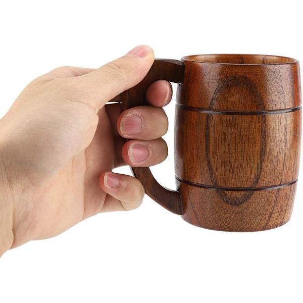 Trämugg i trä, naturlig träölmugg kaffemugg, stor kapacitet