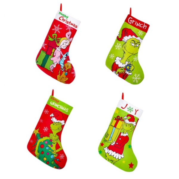 4 Pack Grinch Monster Christmas Stockings Funny Christmas Gift Bag Christmas Fireplace Hanging for K