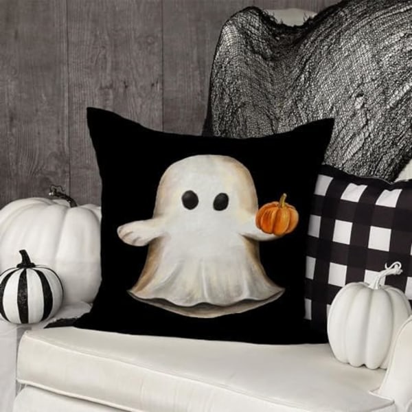 Halloween-tyynynpäällinen 18X18 tuumaa Haamu Kurpitsa Koristeloma Maalaistalon Tyynynpäällinen Kotiin Sovalle Sovalle